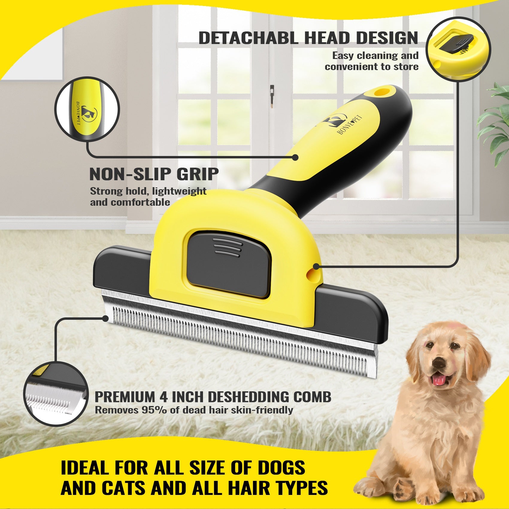 Pet Bath Brush Long Handle Comb