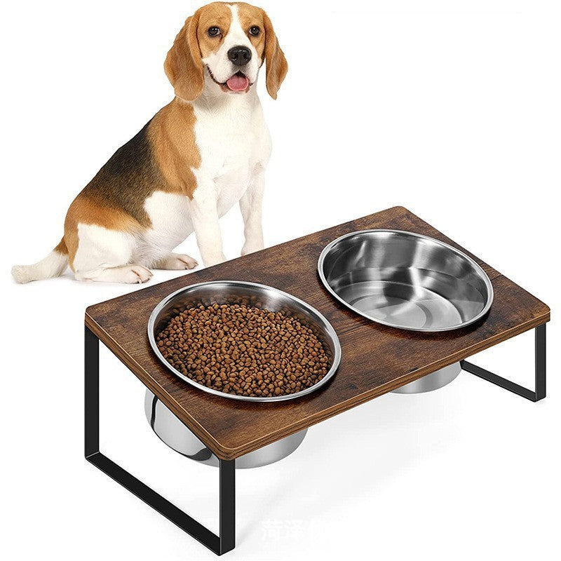 Log Pet Feeding Rack Iron Wood Combined